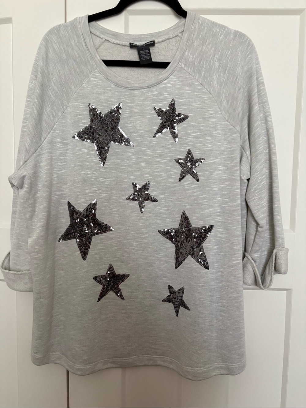 Chelsea & Theodore Light Gray Star Sequin Pullover Size 1X NWT